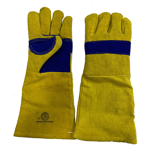 Yellow And Blue Leather Hand Gloves - Leather Coated | Customized Size, Plain Style, Ideal for Commercial Usage