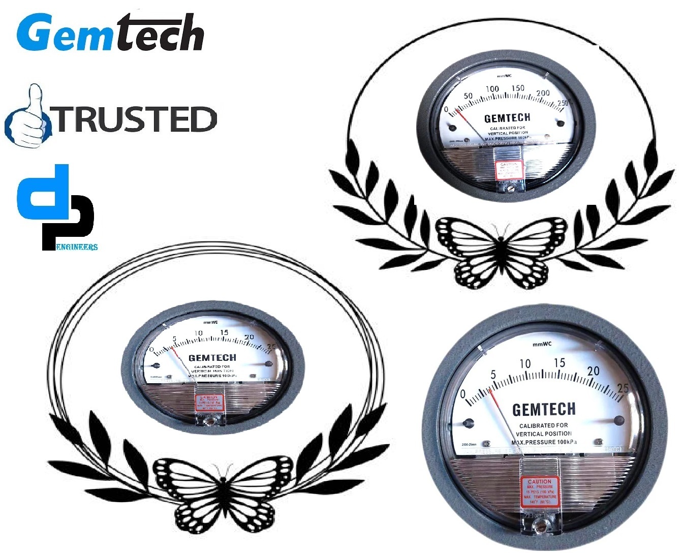 Black Gemtech Series G2000-200mm - Differential Pressure Gauges By Range 0 To 200 Mm Wc