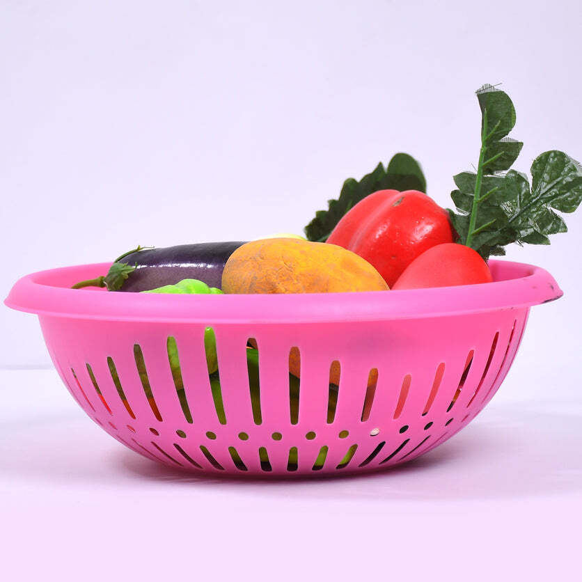 Multi / Assorted Round Unbreakable Plastic Basket With Handle Organizers And Storage Basket For Fish Fruit Vegetable Multipurpose Use (5245)