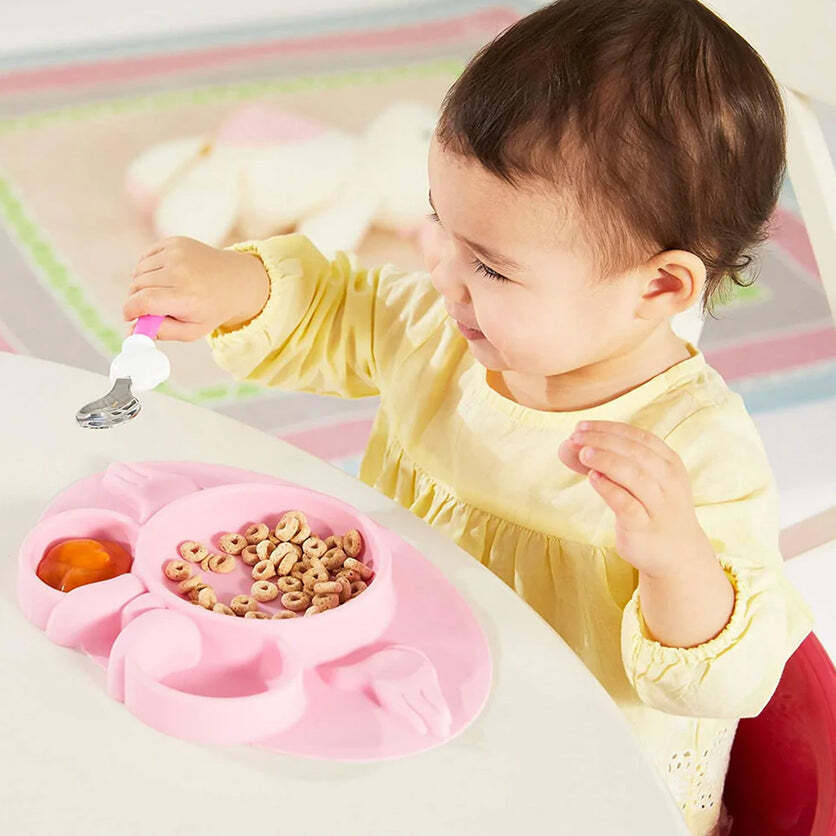 Silicon Micky Plate With 1 Spoon And 1 Fork For Kids (5210) - Silicone Material, 24x20x3 Cm Size, Multi/assorted Color | Includes Fun Micky Design, Perfect For Kids' Meals