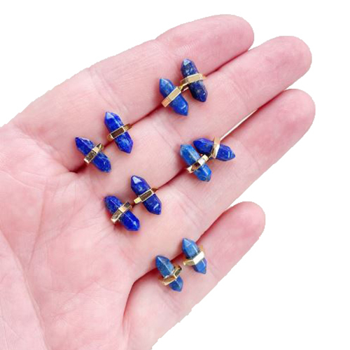 Earrings Lapis Lazuli Gemstone 11x5mm Double Point Sterling Silver Gold Vermeil Stud