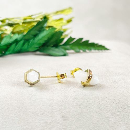 Earrings Rainbow Moonstone Gemstone 11x5mm Double Point Sterling Silver Gold Vermeil Stud