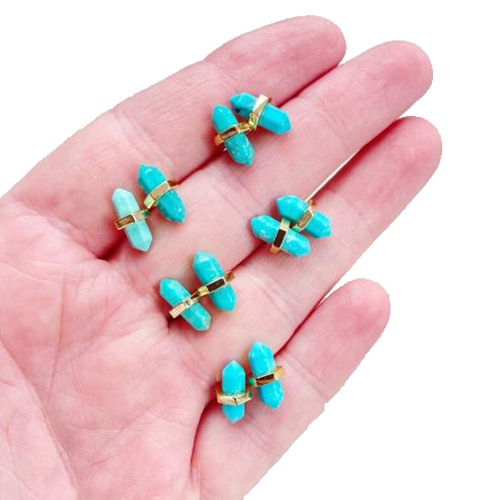 Earrings Turquoise Gemstone 11x5mm Double Point Sterling Silver Gold Vermeil Stud