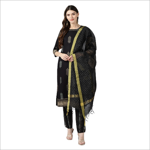 Pant Dupatta Kurti Set - Cotton Fabric, Mustard Color, Embroidered Top, 3-piece Collection | Stylish Comfort For All Ages, Washable, Perfect For Casual And Daily Wear