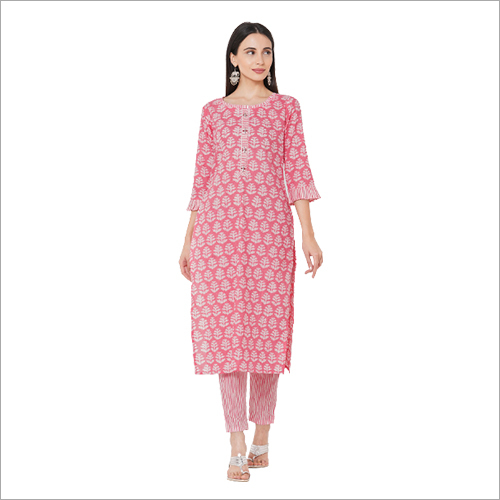Casual Wear Kurti - Cotton Customized Sizes Blue Shade - Trendy 3-4th Sleeves Summer Suitable Washable Printed Design For Girls
