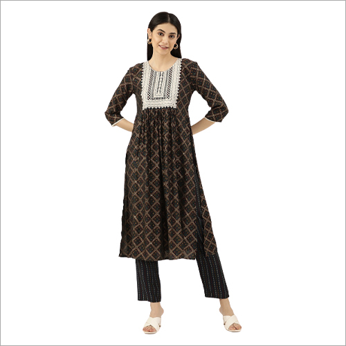 Casual Wear Kurti - Cotton Customized Sizes Blue Shade - Trendy 3-4th Sleeves Summer Suitable Washable Printed Design For Girls