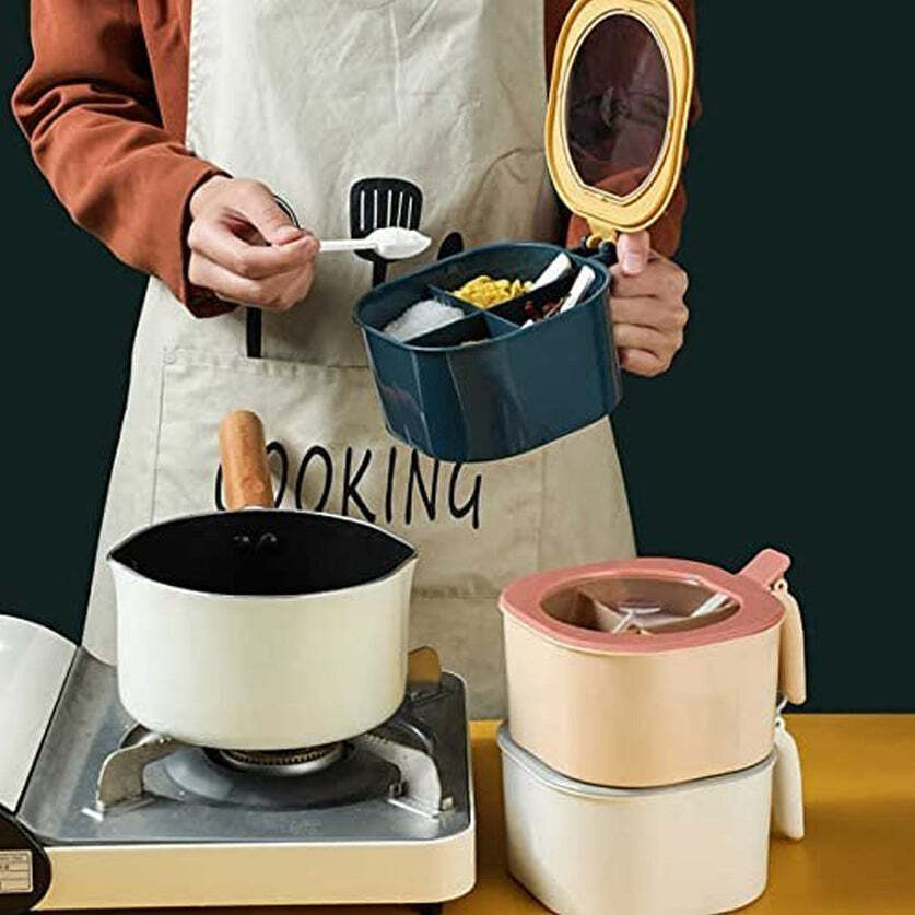 4 Section Fancy Masala Box - Plastic Material, 15x9x19 Cm Dimensions, Multi-color Design | Ideal For Kitchen Storage Of Various Masalas