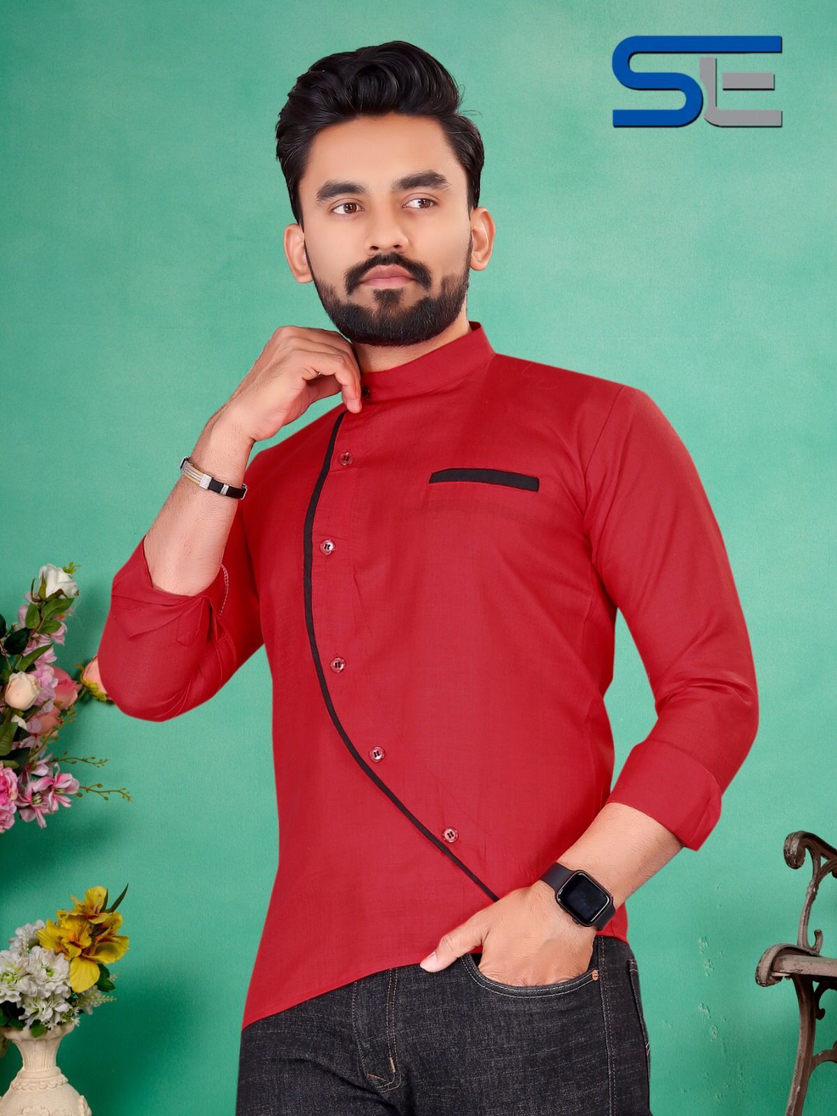 Designer Cross Style Pattern With Crystal Button Shirt