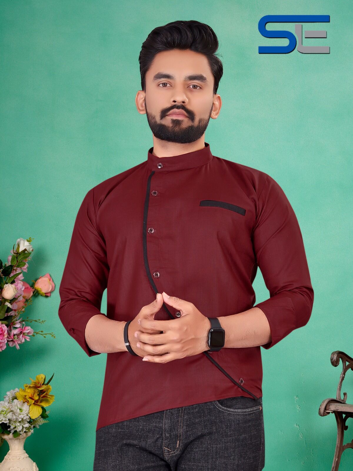 Designer Cross Style Pattern With Crystal Button Shirt