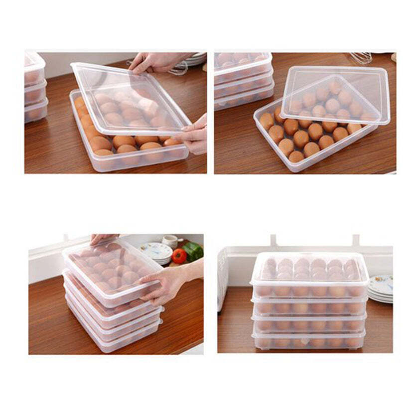 24 Grids Plastic Egg Box Holder Tray - 31x23x7 Cm, Transparent Design With Lid For 2 Dozen Eggs