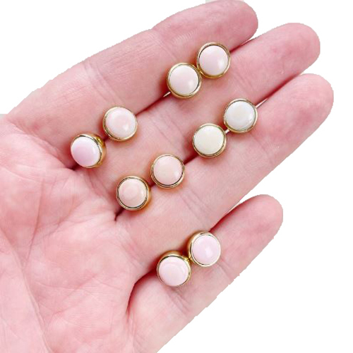 Earrings Pink Opal Gemstone 8mm Round 925 Sterling Silver Gold Vermeil Bezel Set Stud
