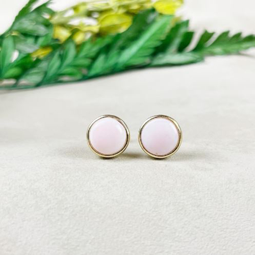 Earrings Pink Opal Gemstone 8mm Round 925 Sterling Silver Gold Vermeil Bezel Set Stud