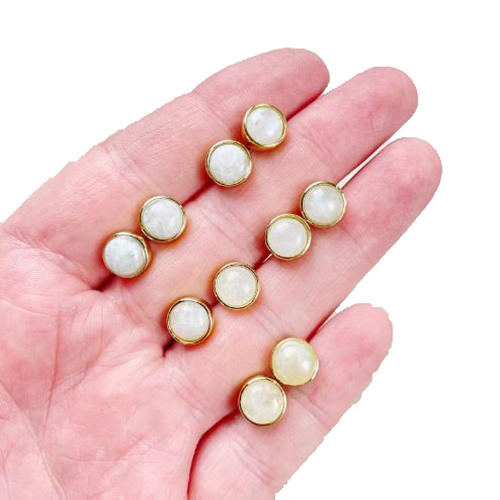 Earrings Rainbow Moonstone 8mm Round 925 Sterling Silver Gold Vermeil Bezel Set Stud