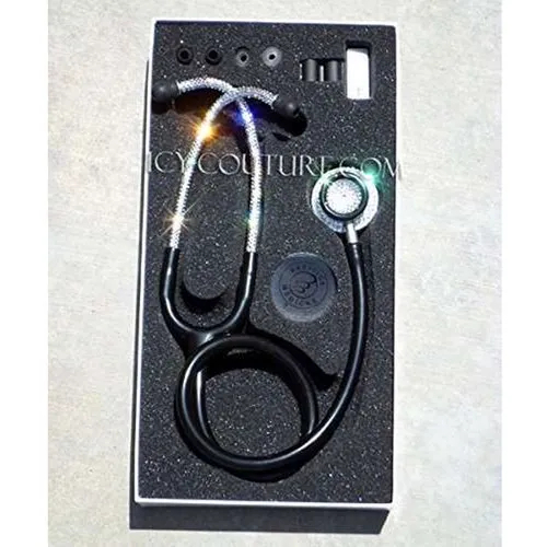 स्वारोवस्की क्रिस्टल के साथ स्टेनलेस स्टील ब्लैक ट्यूब डायमंड क्लियर स्टेथोस्कोप