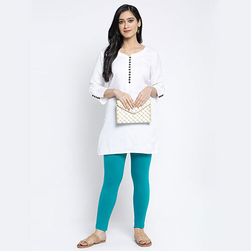 महिलाओं के लिए 4 वे सुपरकॉम्बोड कॉटन लाइक्रा फ़िरोज़ी लेगिंग