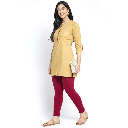 महिलाओं के लिए 4 वे सुपरकॉम्बोड कॉटन लाइक्रा मैरून लेगिंग