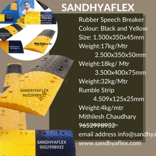 Rubber Speed Breaker - Rubber Material, Sizes 500x350x45mm To 500x400x75mm | Black And Yellow, 40m Tons Load Capacity, Easy Installation, Temperature Resistant