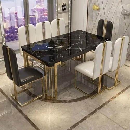 Black And White Marble Top Dining Table Set