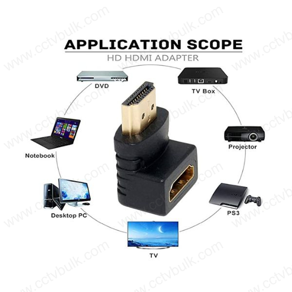 Hdmi Adapter M To F L Type - Angled Hdmi Connector, 720p & 1080p Support, Black Color | Reduces Cable Strain, Increases Equipment Lifespan