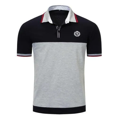 Mens Polo Neck Corporate T-shirt - Cotton, Large Size, Black-grey Color | Short Sleeves, Plain Pattern, Designed For Adult Male Wear