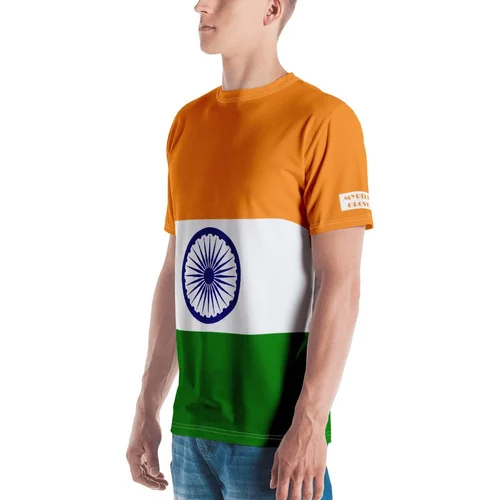 Indian Flag Round Neck T-shirt - Polyester Kids' Sizes Tricolor Design Short Sleeves Printed Pattern | Comfortable And Stylish Apparel For National Celebrations