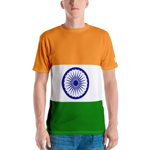 Indian Flag Round Neck T-shirt - Polyester Kids' Sizes Tricolor Design Short Sleeves Printed Pattern | Comfortable And Stylish Apparel For National Celebrations