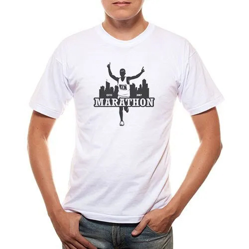 Marathon Promotional T-shirt - Cotton Half Sleeves White O-neck | Stylish And Comfortable Design Modern Printing Technology Trendy Look