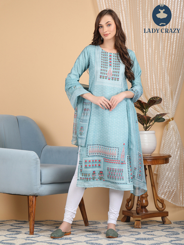 दुपट्टे S6 के साथ समर स्काई डिजिटल प्रिंट स्ट्रेट कुर्ती