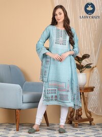 दुपट्टे S6 के साथ समर स्काई डिजिटल प्रिंट स्ट्रेट कुर्ती