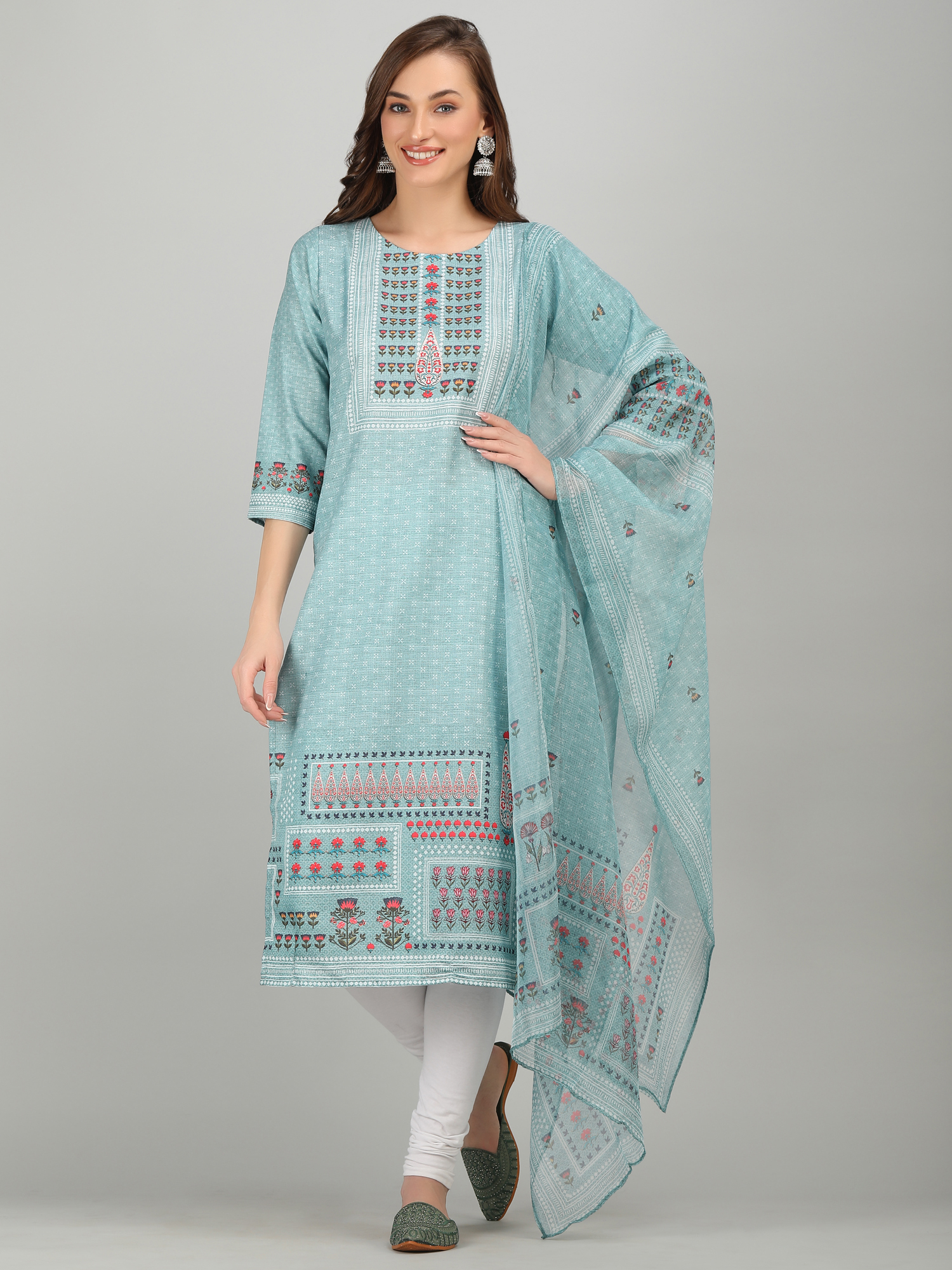 Summer Sky Digital Print Straight Kurti With Dupatta S6