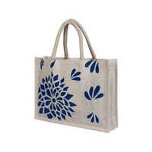 मल्टीकलर हैंड प्रिंटेड जूट टोट बैग