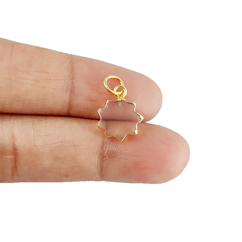 Same As Photo Crystal Quartz Gemstone Sun Shape Size 12mm Electroplated Charm Pendant