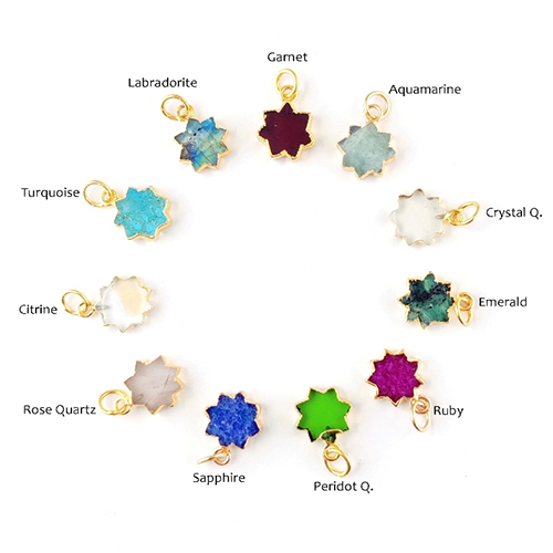 Same As Photo Crystal Quartz Gemstone Sun Shape Size 12mm Electroplated Charm Pendant