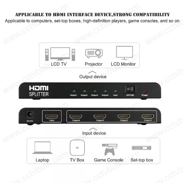 Black Hdmi Splitter True 4k 1 X 4 1y