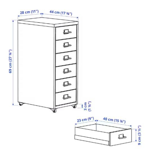 Steel Storage - 69cm Height, 28cm Width, 44cm Depth | White Epoxy/polyester Coated Drawer Unit On Castors, Indian Style