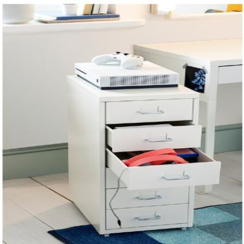Steel Storage - 69cm Height, 28cm Width, 44cm Depth | White Epoxy/polyester Coated Drawer Unit On Castors, Indian Style
