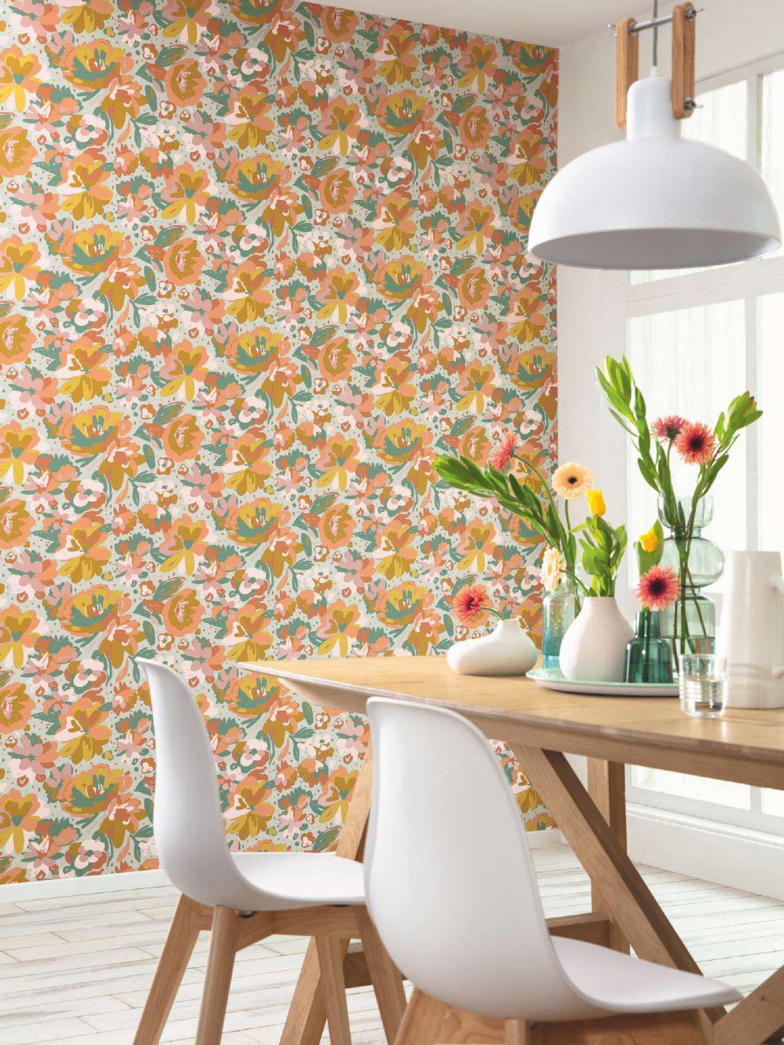Natural Wallpaper - Non Woven Vinyl, 57 Sq Ft | Elegant Floral Theme, Fireproof, Moisture-proof, Scrubbable, Peelable, Half Drop Match