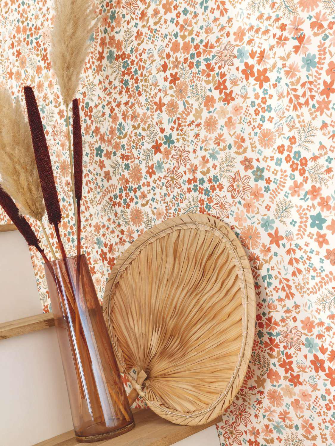 Natural Wallpaper - Non Woven Vinyl, 57 Sq Ft | Elegant Floral Theme, Fireproof, Moisture-proof, Scrubbable, Peelable, Half Drop Match