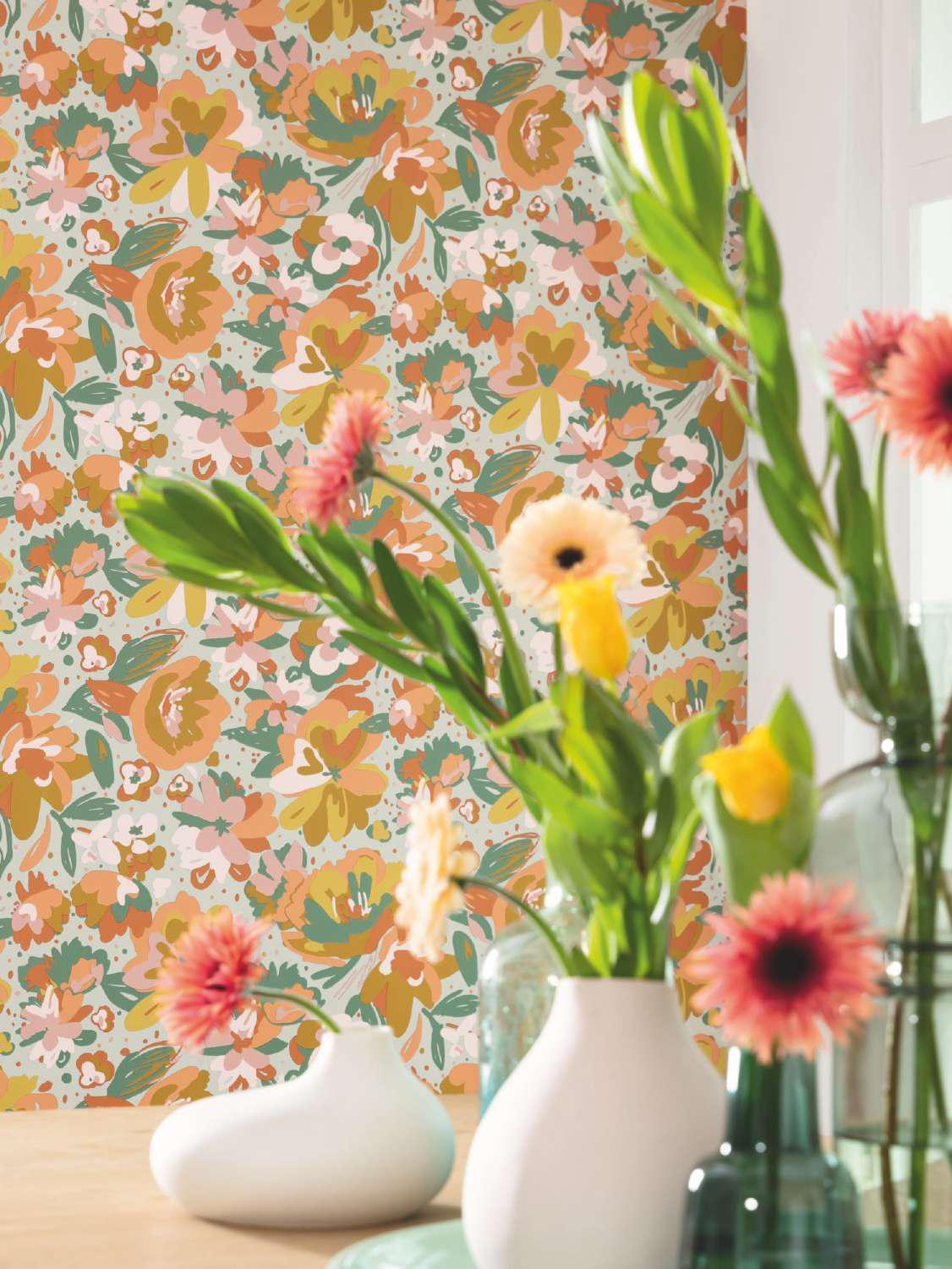 Natural Wallpaper - Non Woven Vinyl, 57 Sq Ft | Elegant Floral Theme, Fireproof, Moisture-proof, Scrubbable, Peelable, Half Drop Match