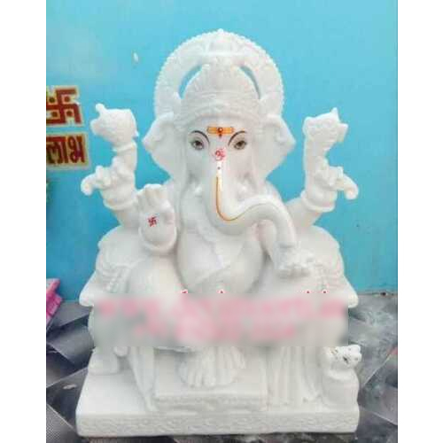 White Marble Ganesh Statue - 21 Inch Pure Super White Marble | Easy to Clean, Durable Finish