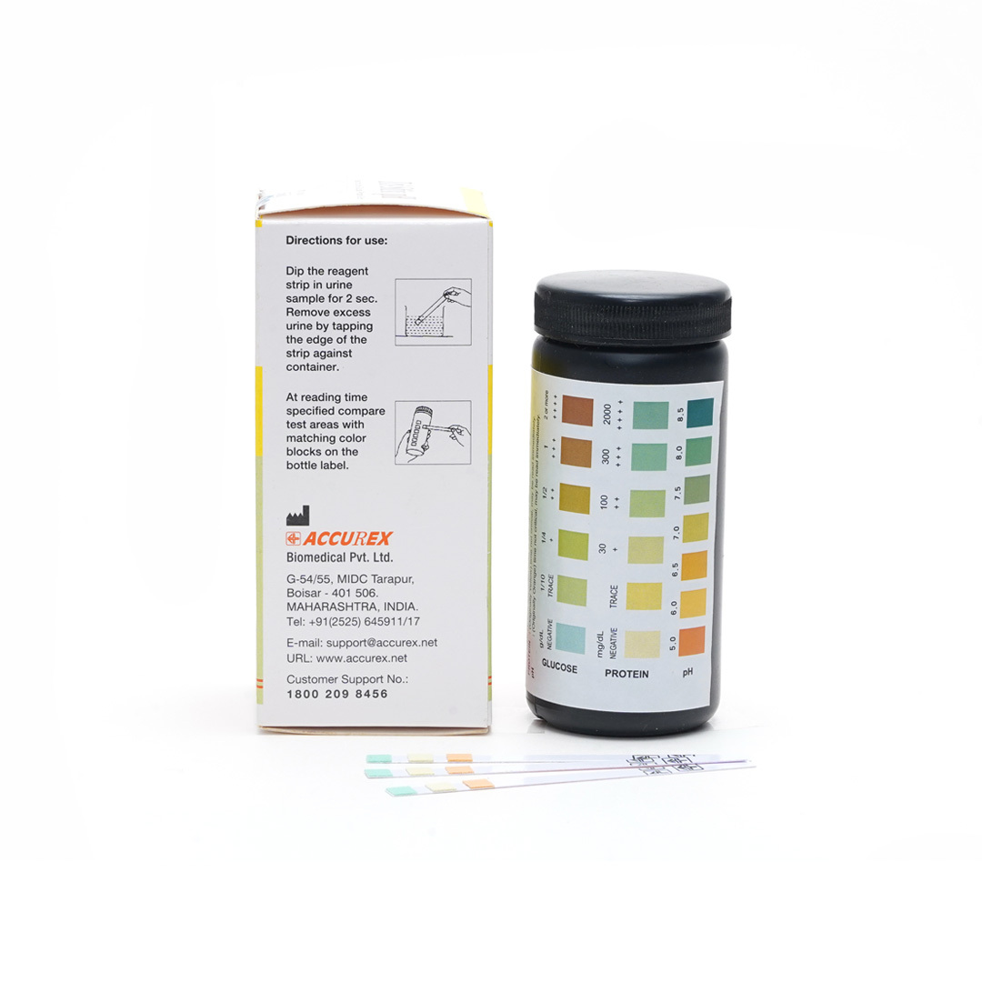 Tri-stix Urine Test Strips - Plastic, 4.9x4.9x11.9 Cm | Semi-quantitative Glucose, Protein & Ph Testing, Pack Of 100