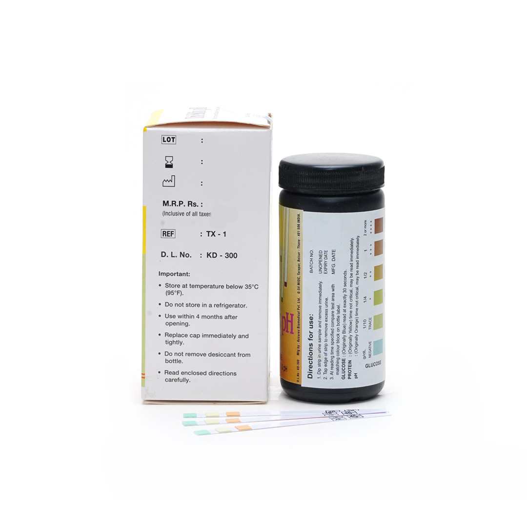 Tri-stix Urine Test Strips - Plastic, 4.9x4.9x11.9 Cm | Semi-quantitative Glucose, Protein & Ph Testing, Pack Of 100