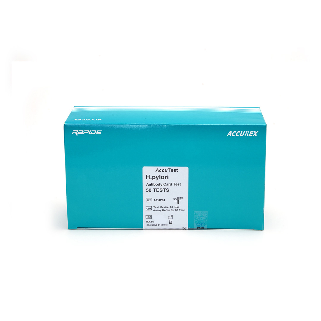 White H.pylori Ab - Pack Of 50 Tests - Accutest Card Test - Accurex