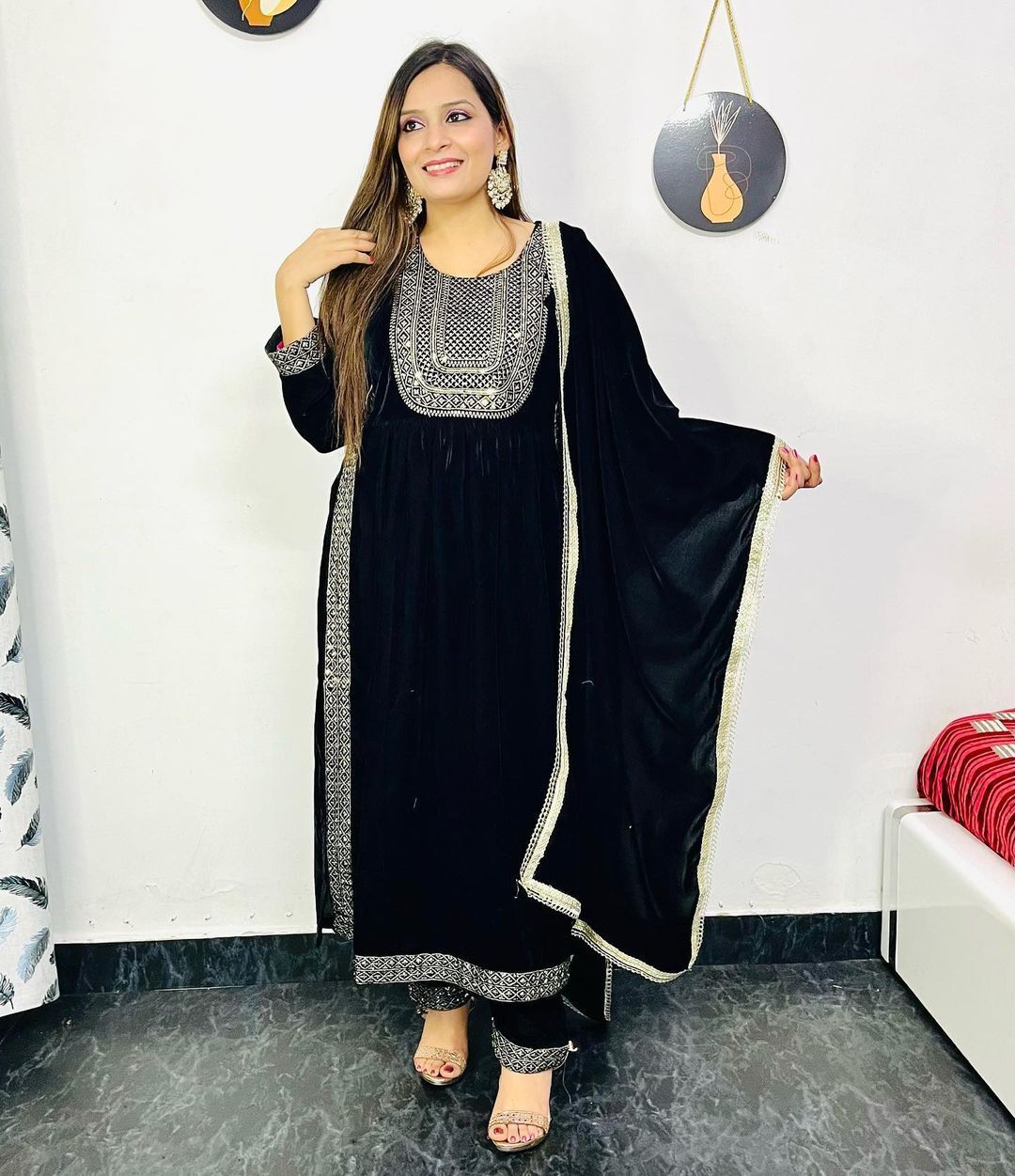 Velvet Designer Party Wear Winter Collection Look Top Dupatta