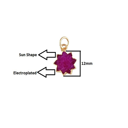 Same As Photo Dyed Ruby Gemstone Sun Shape Size 12mm Electroplated Charm Pendant