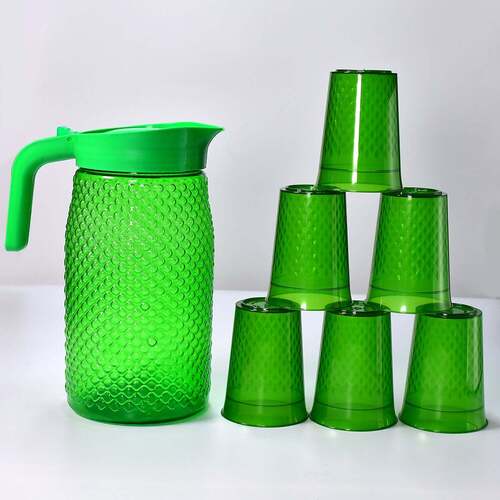 Transparent Unbreakable Lemon Juice Jug Set (Pack Of 6) - Plastic, 12*18*24 Cm , Green / Multi Color For Lemon Juice Serving And Storage