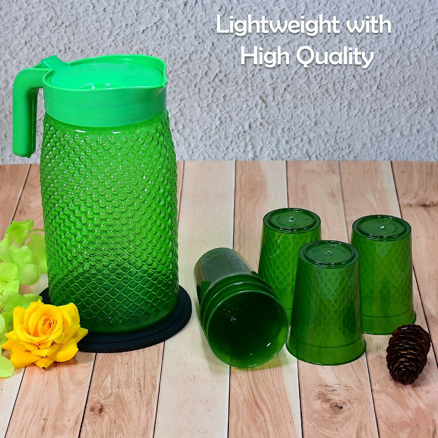 Transparent Unbreakable Lemon Juice Jug Set (Pack Of 6) - Plastic, 12*18*24 Cm , Green / Multi Color For Lemon Juice Serving And Storage
