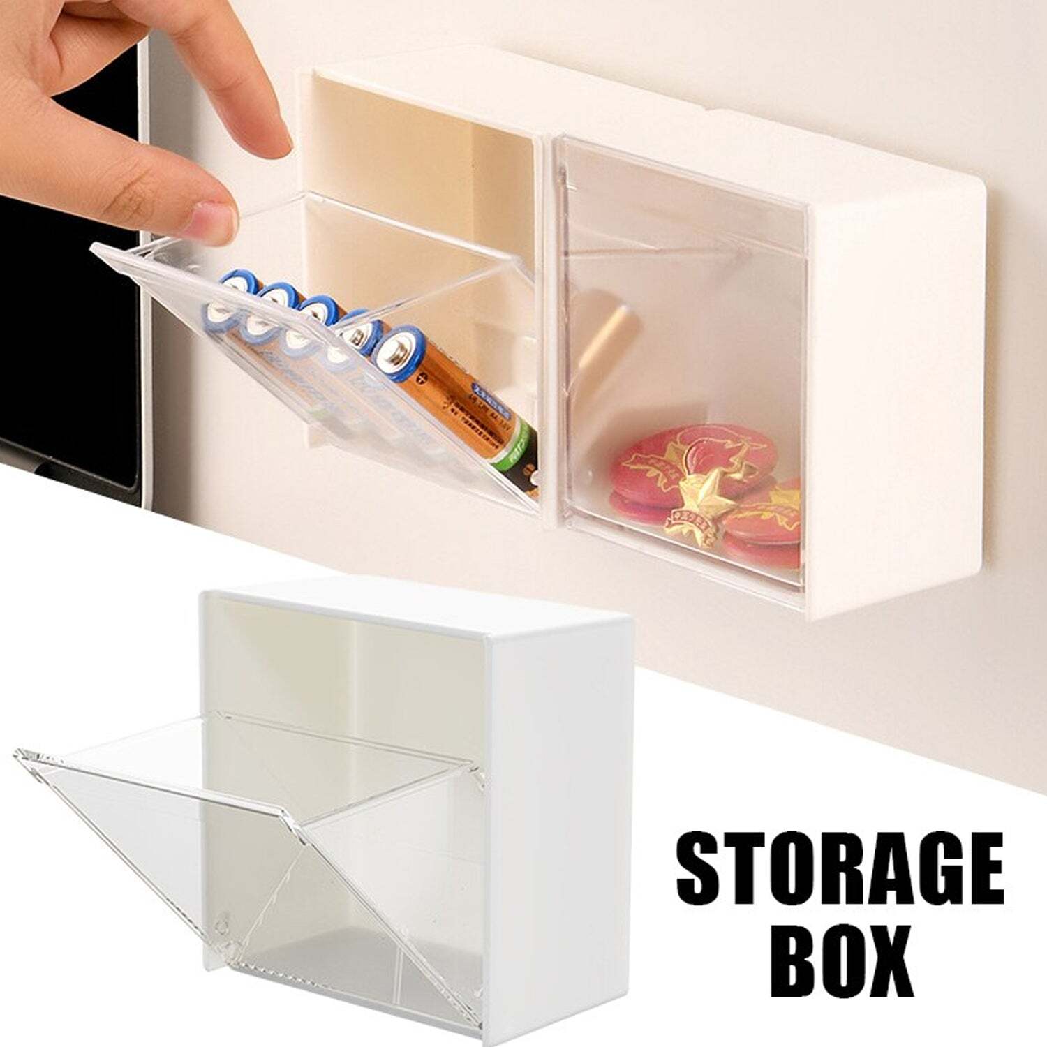 White Adhesive Wall Mounted Flip Storage Box Holder Small Object Storage Case (1 Pcs) (4037)