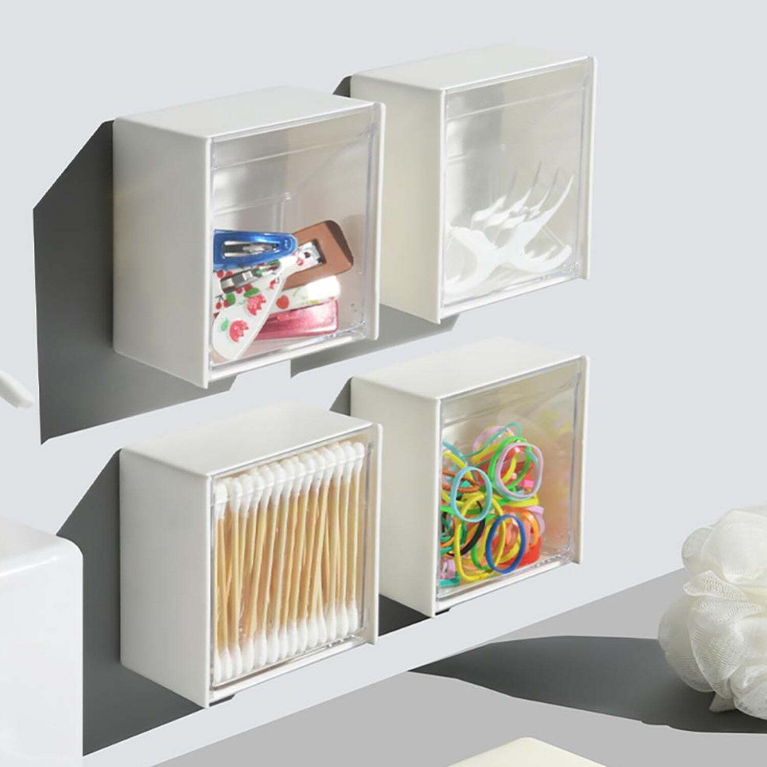 White Adhesive Wall Mounted Flip Storage Box Holder Small Object Storage Case (1 Pcs) (4037)