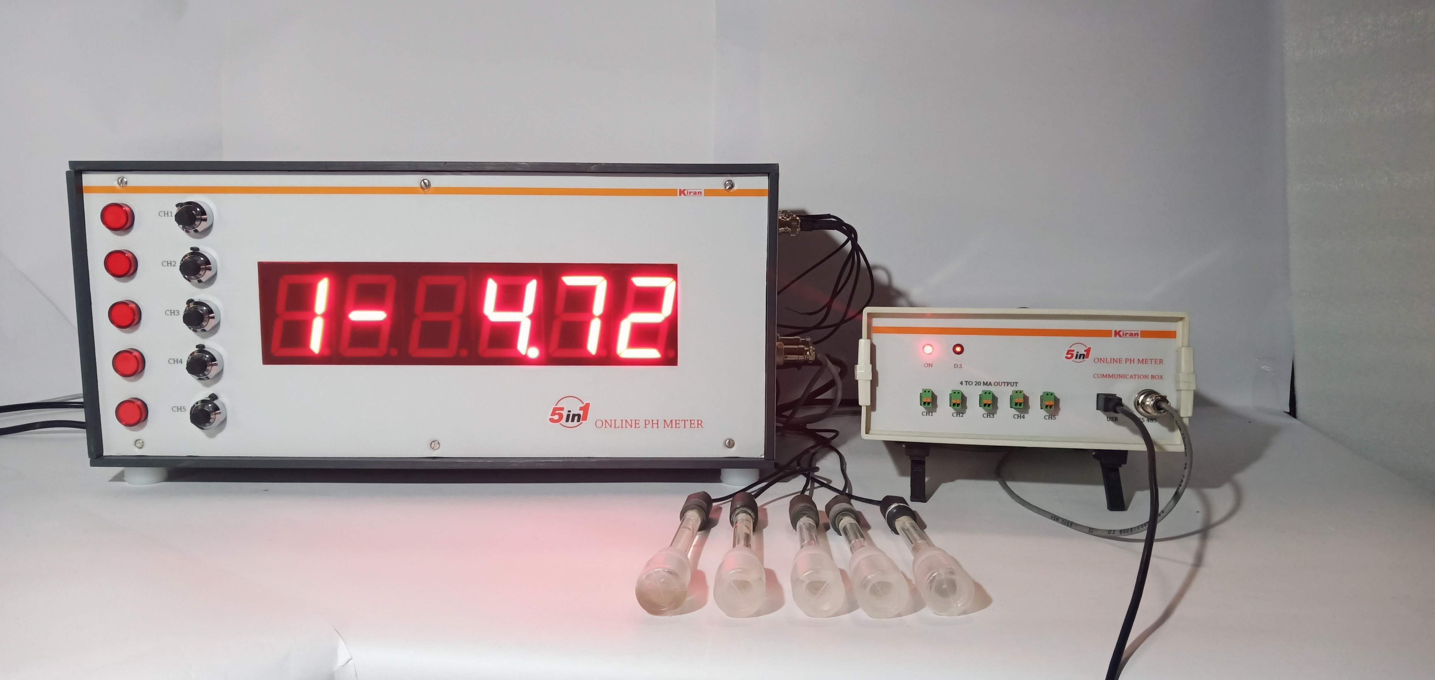 5 In 1 On Line Ph Meter - Pvc Material, 2.5 Kg Weight, Digital Display | Rs 485 Communication, Calibration Software, Excel Logging Reports, Low/high Ph Alarm, Channel Enable/disable Option